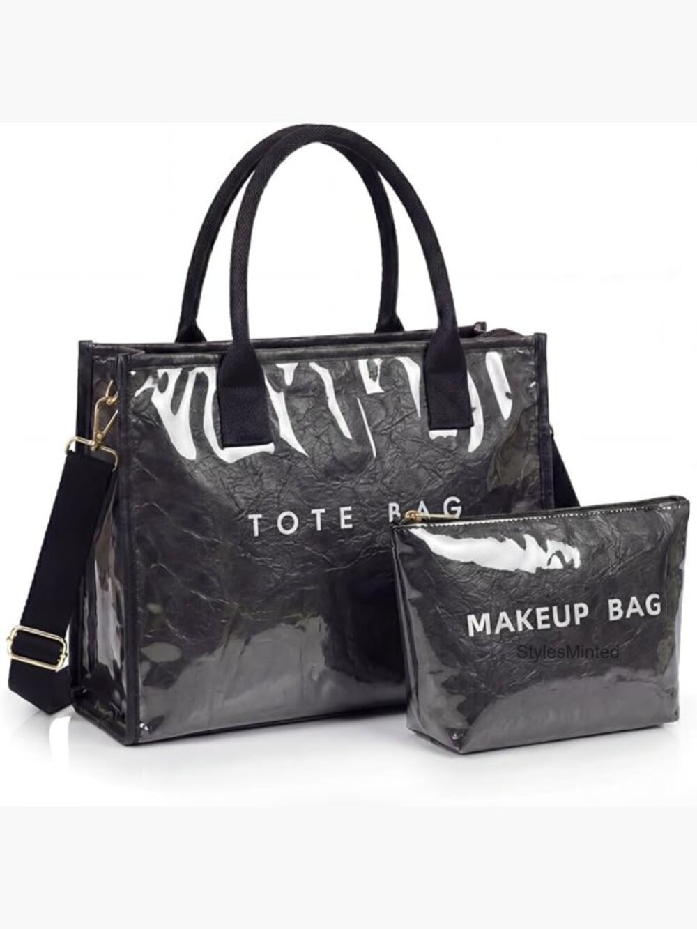Large PVC Tote Bag with Shoulder Strap, Work Handbag Set of 2